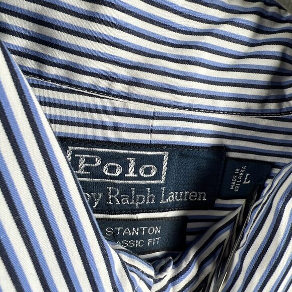 Polo Ralph Lauren Men's Shirt Large White Blue Pony Plaid Long Sleeve Stanton - Picture 5 of 9
